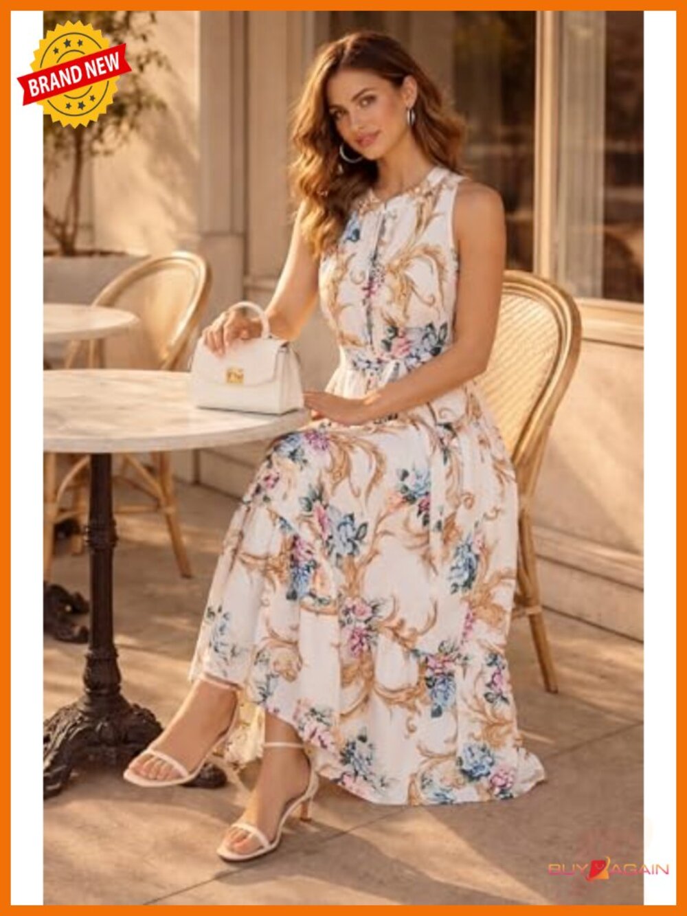 Sleeveless Floral Maxi Dress V Neck Hidden Button Down Pockets Vacation - Picture 4 of 6